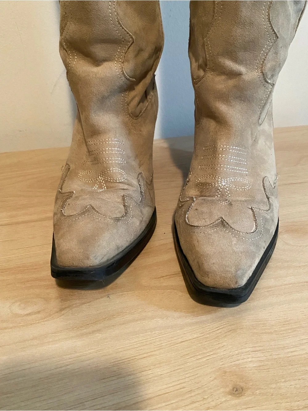 H&M Tall Western Cowboy Boots Taupe Faux Suede Women’s 9 EU 40